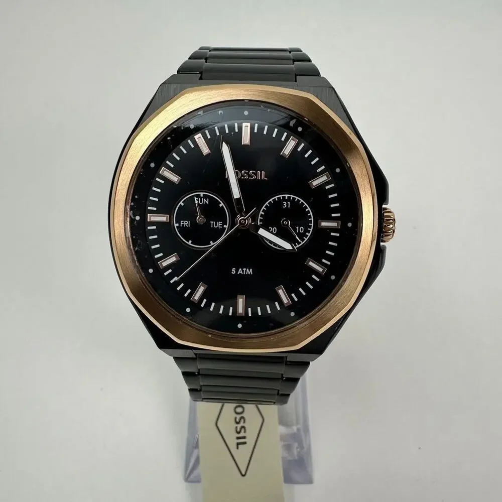 Fossil His and Her Multifunction Black Rose gold Day & Date Watch BQ2645SET
